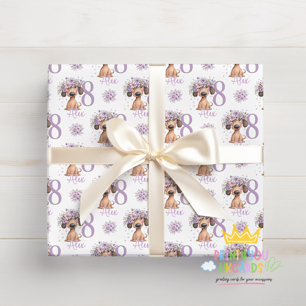 Printed dachshund wrapping paper shown as wrapping paper