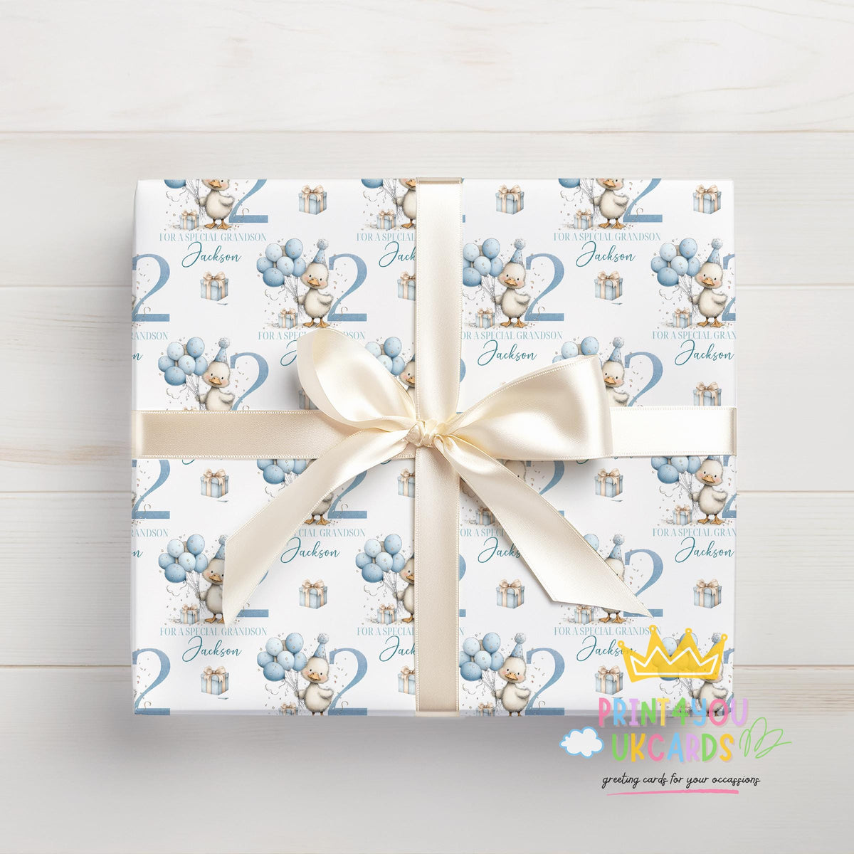 Printed duck wrapping paper shown as wrapping paper