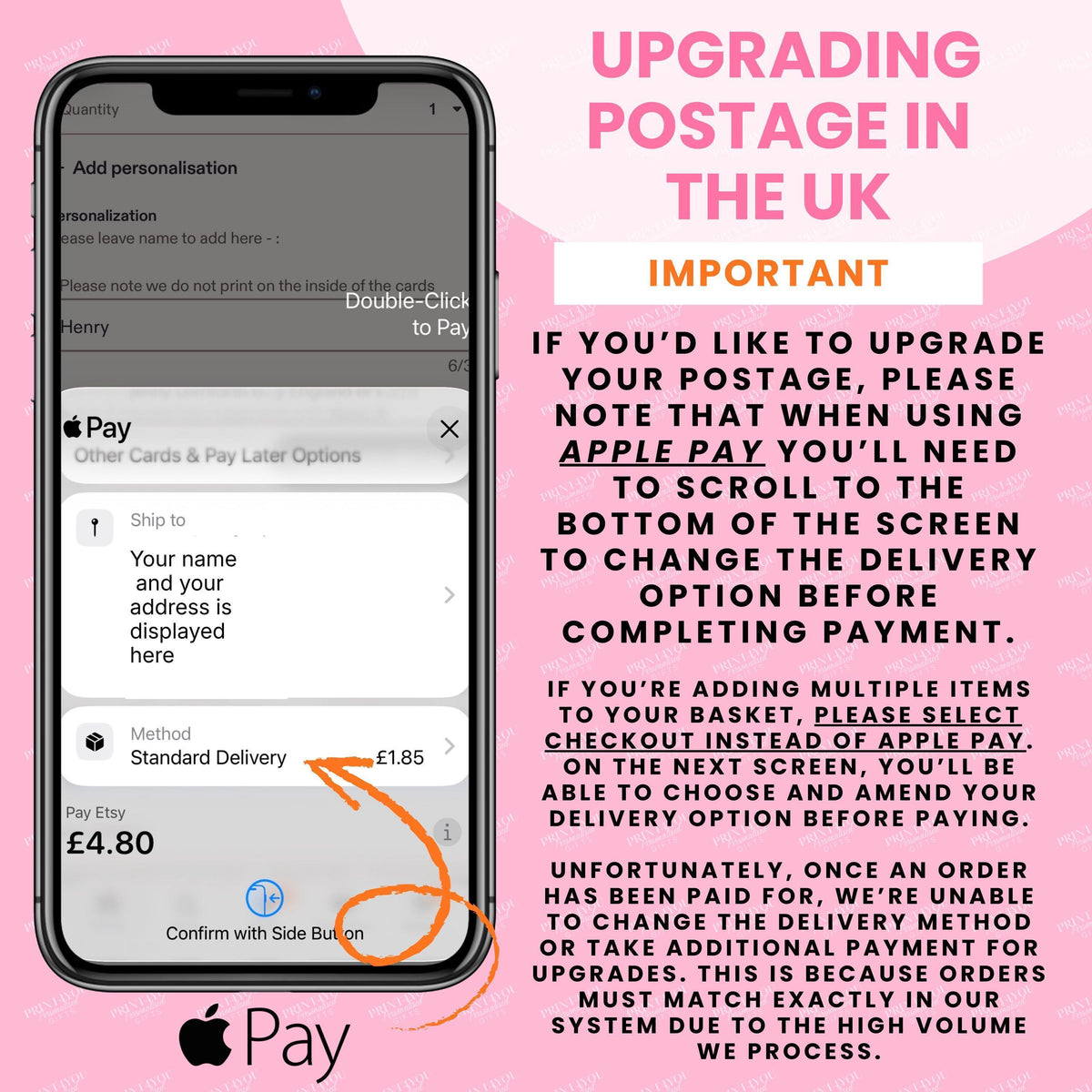 Upgrading postage in the UK – choose your delivery option before paying with Apple Pay