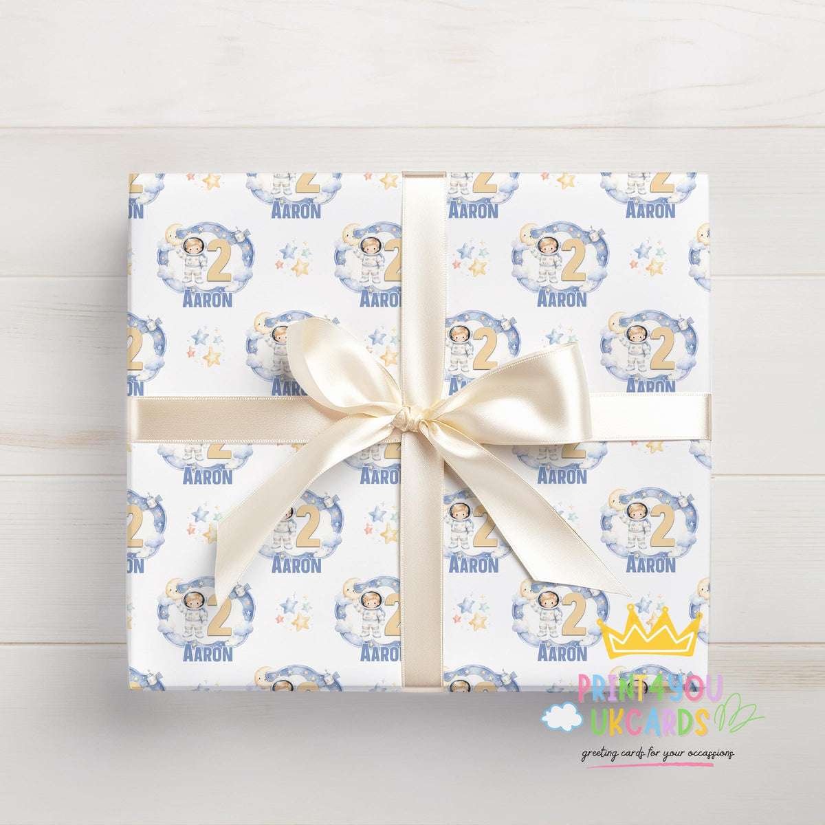 Personalised galaxy birthday wrapping paper printed to order