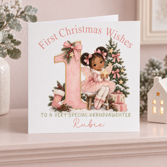 Personalised First Christmas Card for Granddaughter – card mockup