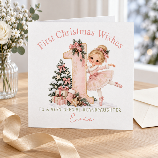 Personalised First Christmas Card for Granddaughter – card mockup