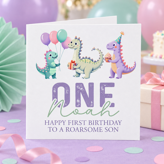 Dinosaur First Birthday Card – card mockup