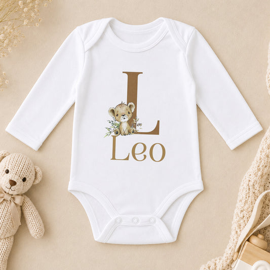 Personalised Safari Lion New Baby Gift long sleeve vest