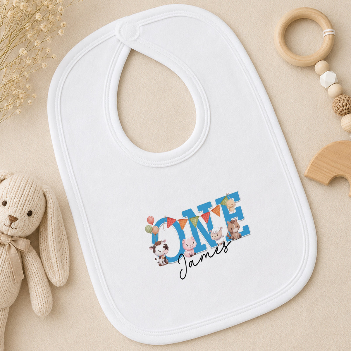 Personalised Farmyard First Birthday bib