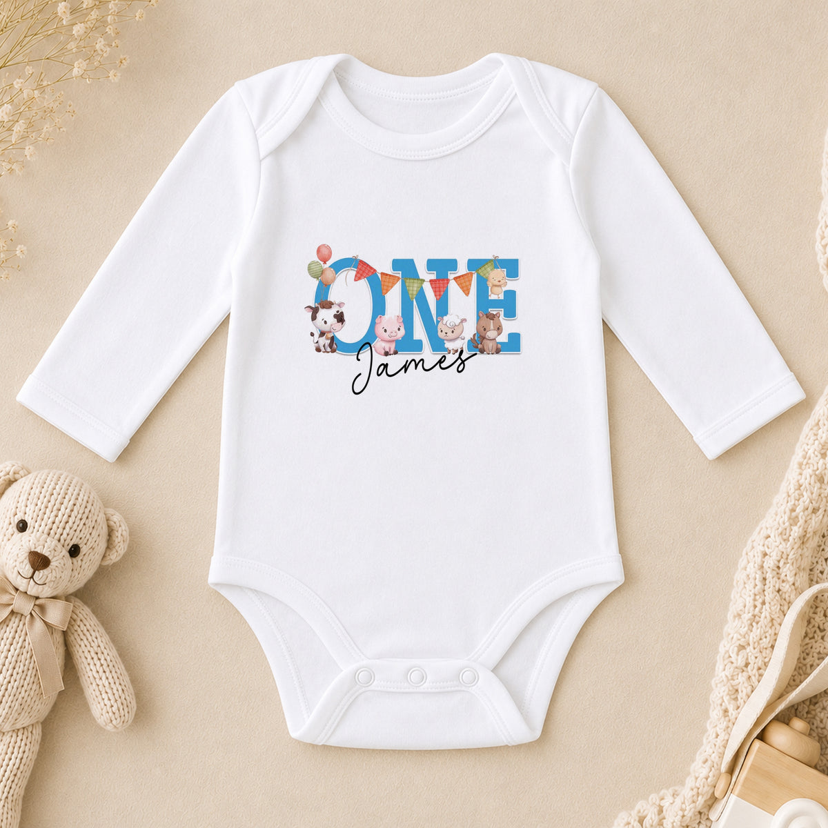 Personalised Farmyard First Birthday long sleeve vest