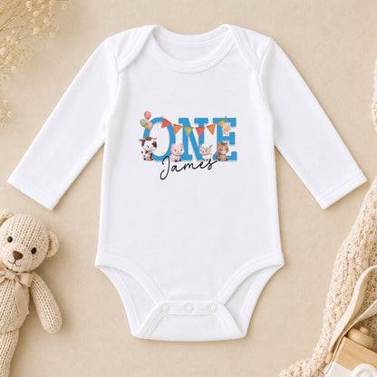 Personalised Farmyard First Birthday long sleeve vest