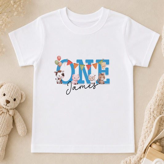 Personalised Farmyard First Birthday t-shirt