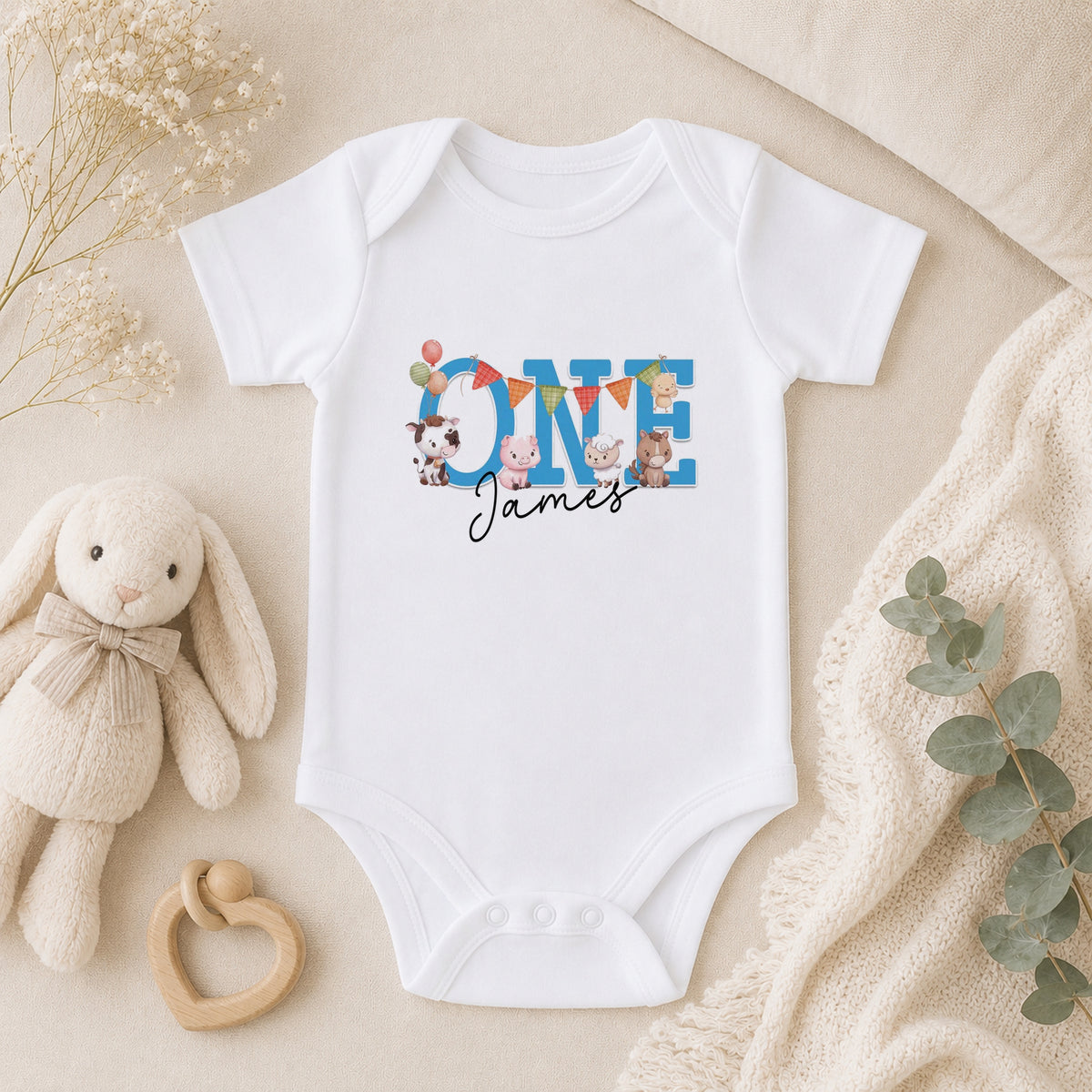 Personalised Farmyard First Birthday baby vest