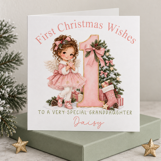 Personalised First Christmas Card for Granddaughter – card mockup