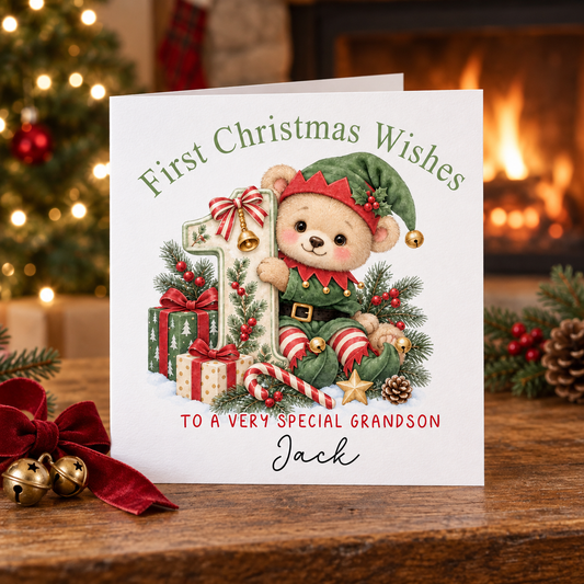 Personalised First Christmas Card for Grandson – card mockup
