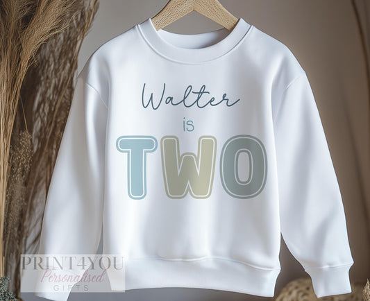 Personalised I Am Two birthday sweatshirt in pastel colours, size 6-12 months