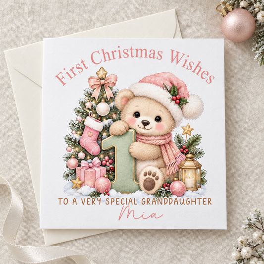 Personalised First Christmas Card for Granddaughter – card mockup