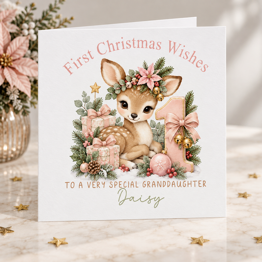 Personalised First Christmas Card for Granddaughter – card mockup