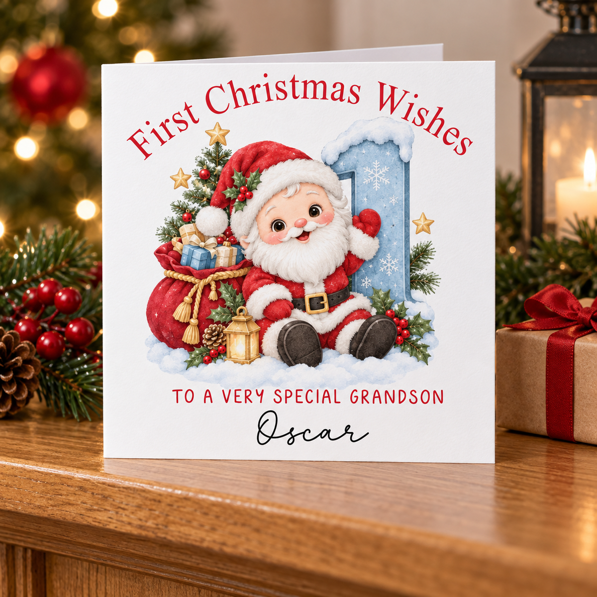 Personalised First Christmas Card for Grandson – card mockup