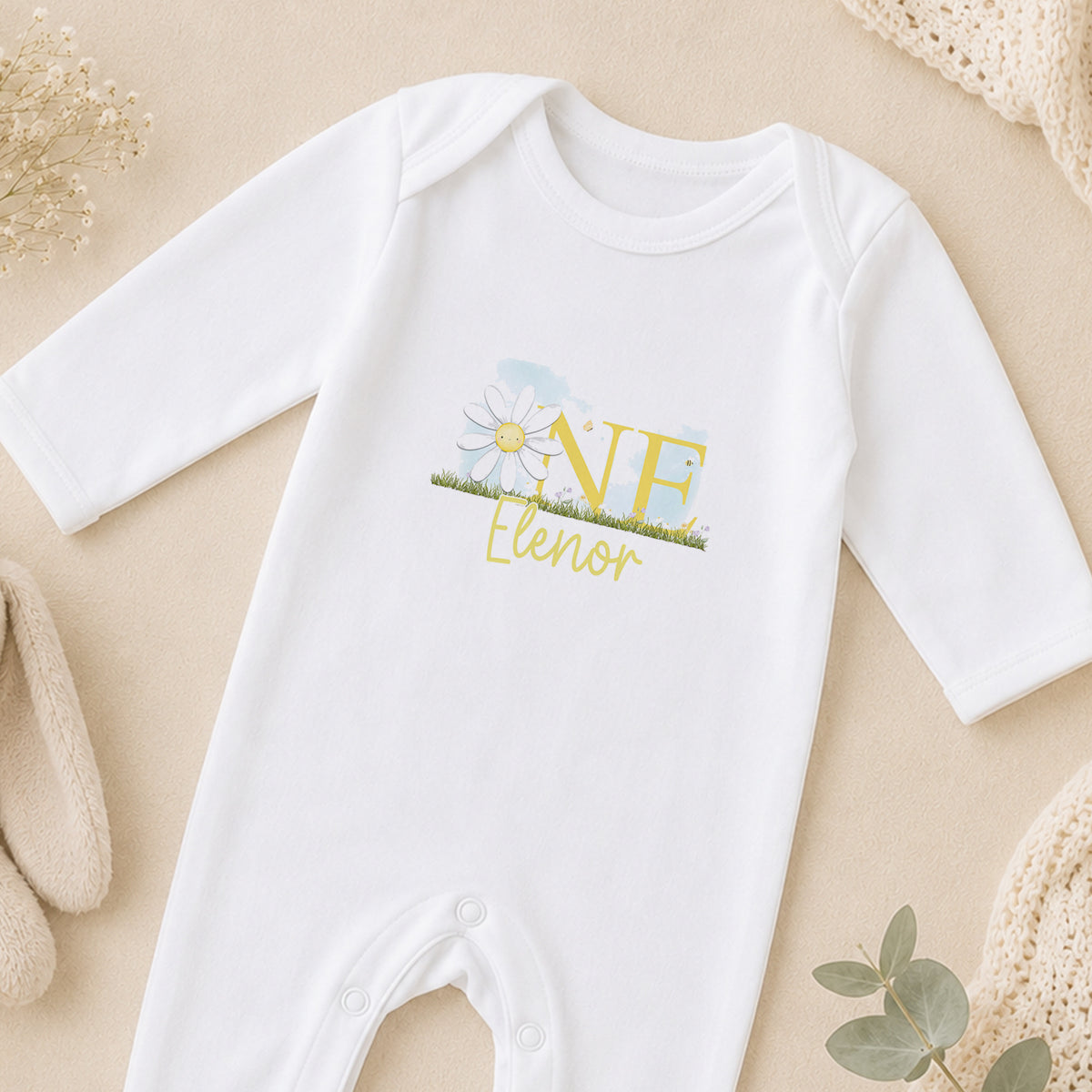Personalised Baby Girl First Birthday sleepsuit