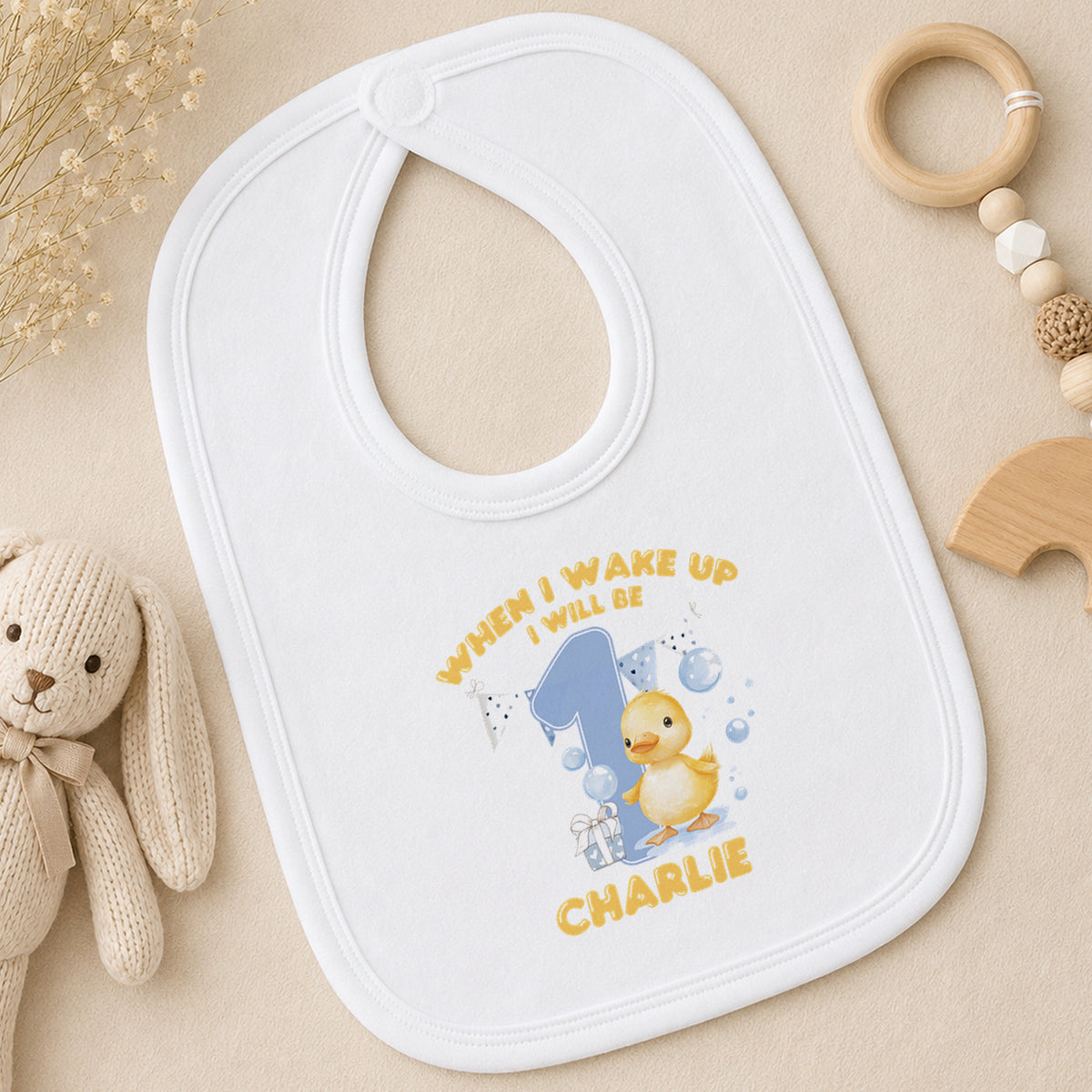 Personalised Bubble Duck First Birthday bib