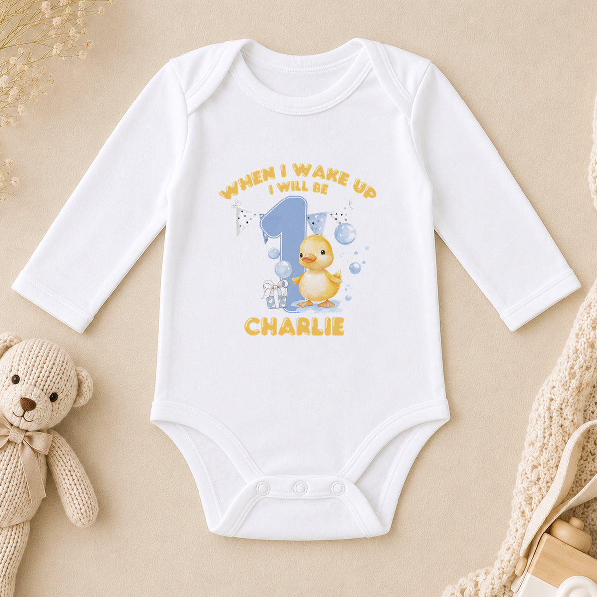 Personalised Bubble Duck First Birthday long sleeve vest