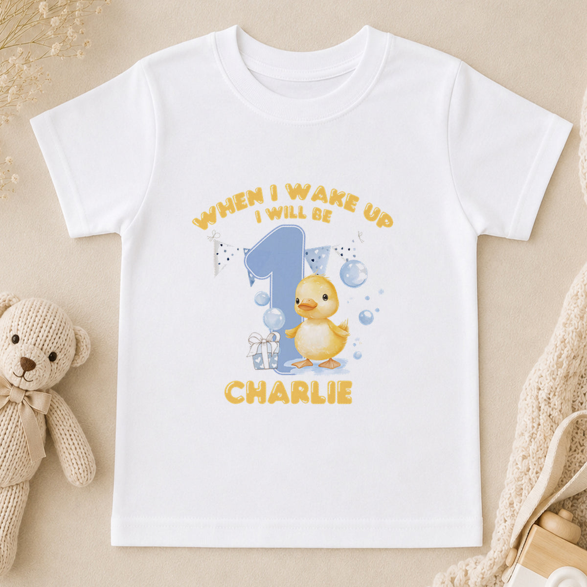 Personalised Bubble Duck First Birthday t-shirt
