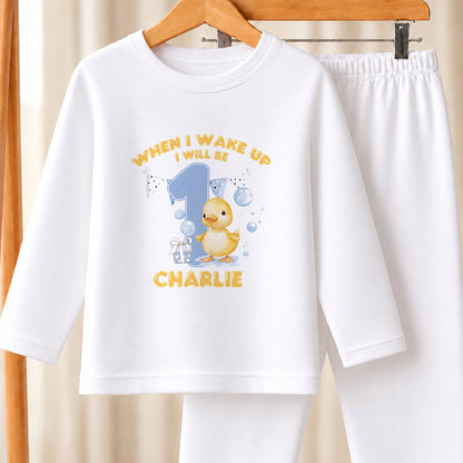 Personalised Bubble Duck First Birthday white pyjamas