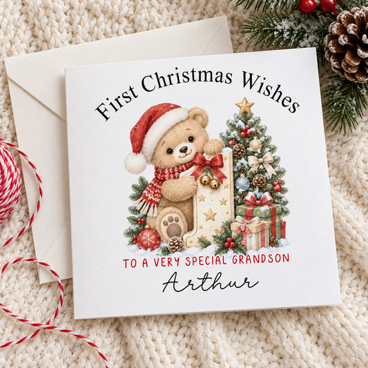 Personalised First Christmas Card for Grandson – card mockup