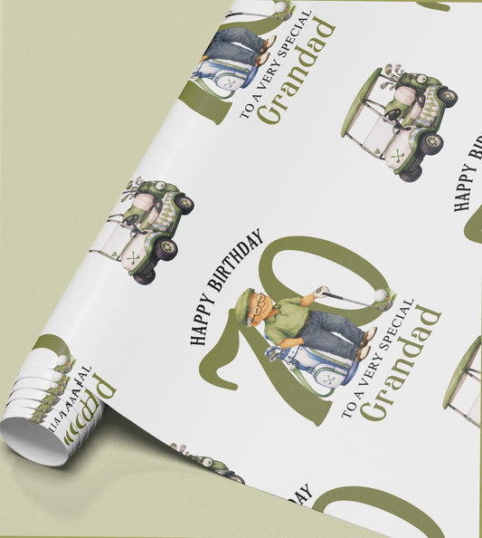 Golf Wrapping Paper, Personalised Name and Age, Grandad Birthday