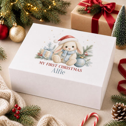 Personalised Christmas Eve Box – Bunny in Santa Hat First Christmas Keepsake