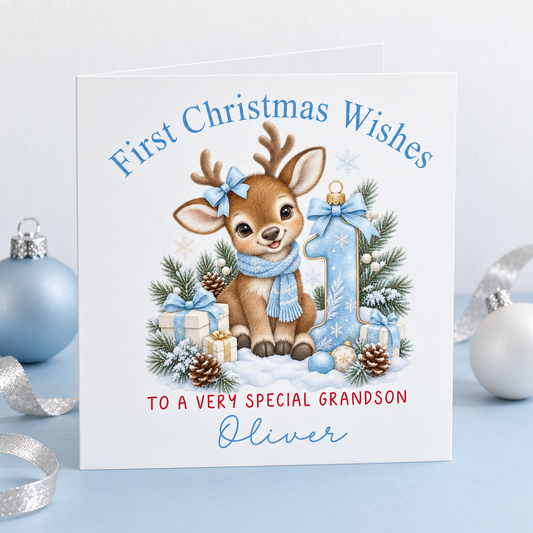 Personalised First Christmas Card for Grandson – card mockup