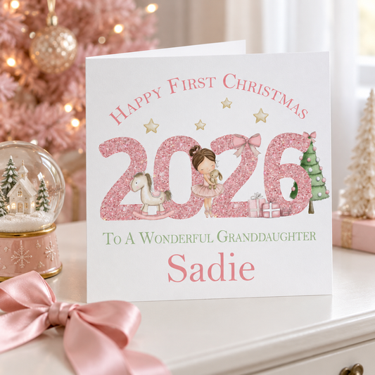 Personalised Happy First Christmas Card for Granddaughter – card mockup