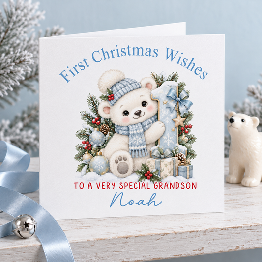 Personalised First Christmas Card for Grandson – card mockup