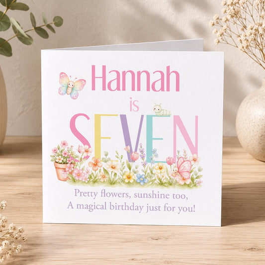 Personalised butterfly birthday card with floral design for girls