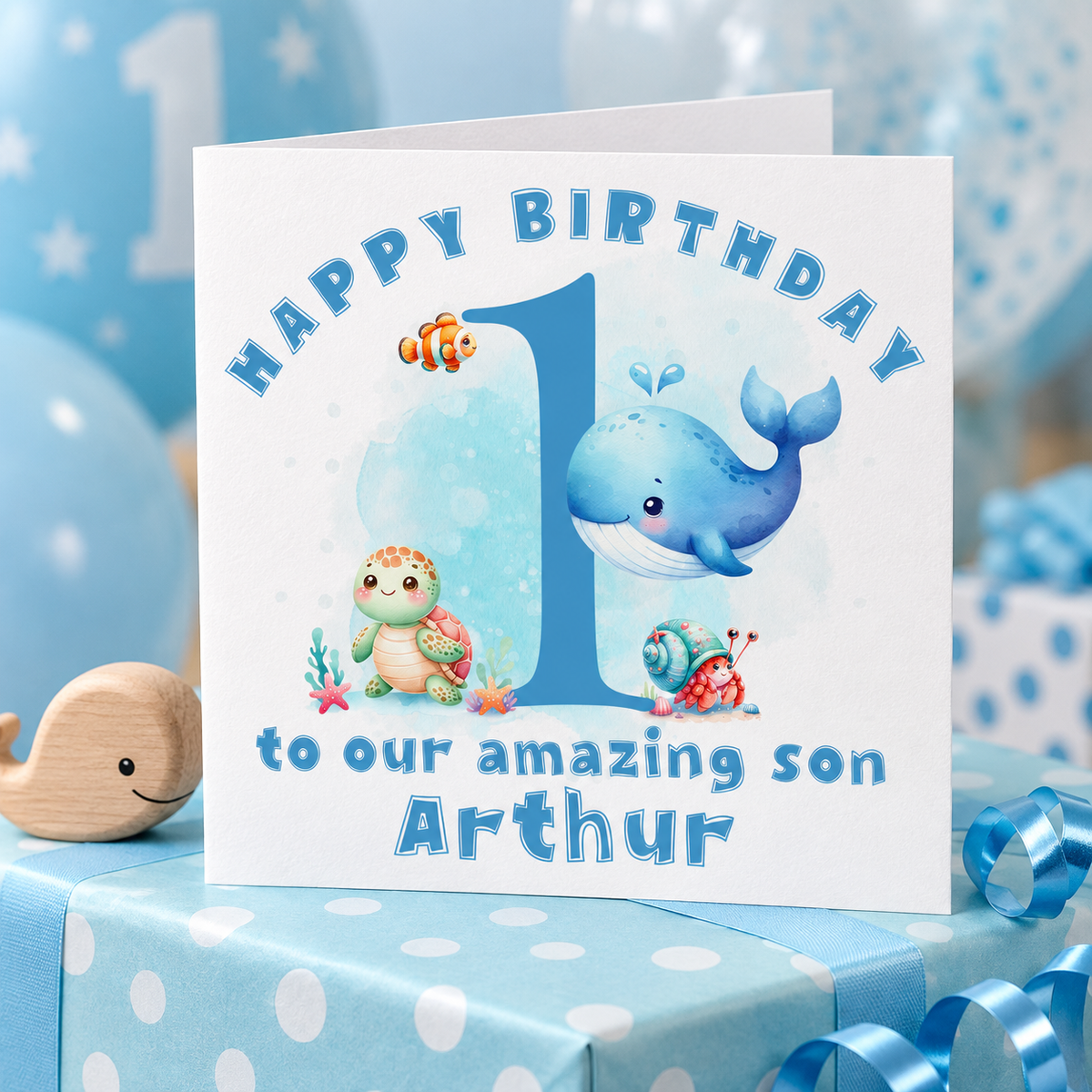 Personalised Under the Sea 1st Birthday Card – card mockup
