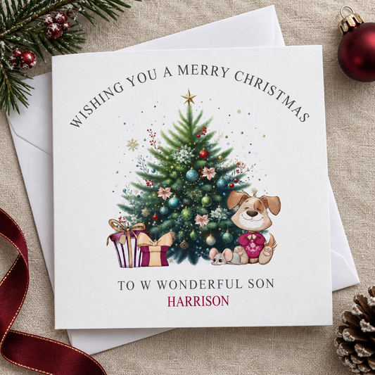 Personalised Puppy Christmas Card for Son – card mockup