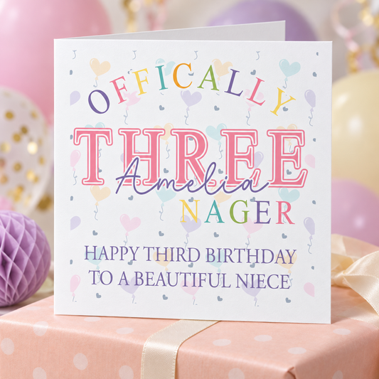 Officially Three Birthday Card – card mockup