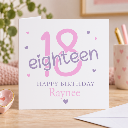 18th Birthday Card – Pink Personalised Milestone Card for Her