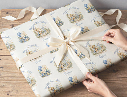 Prince Teddy Wrapping Paper, Personalised Name, Boys Birthday Wrap