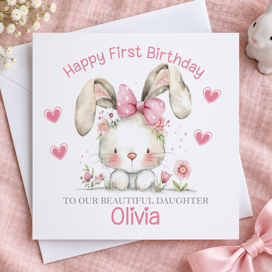 1st Birthday Card – Bunny Keepsake for Daughter