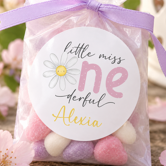 1st Birthday Daisy Stickers – Personalised Party Labels