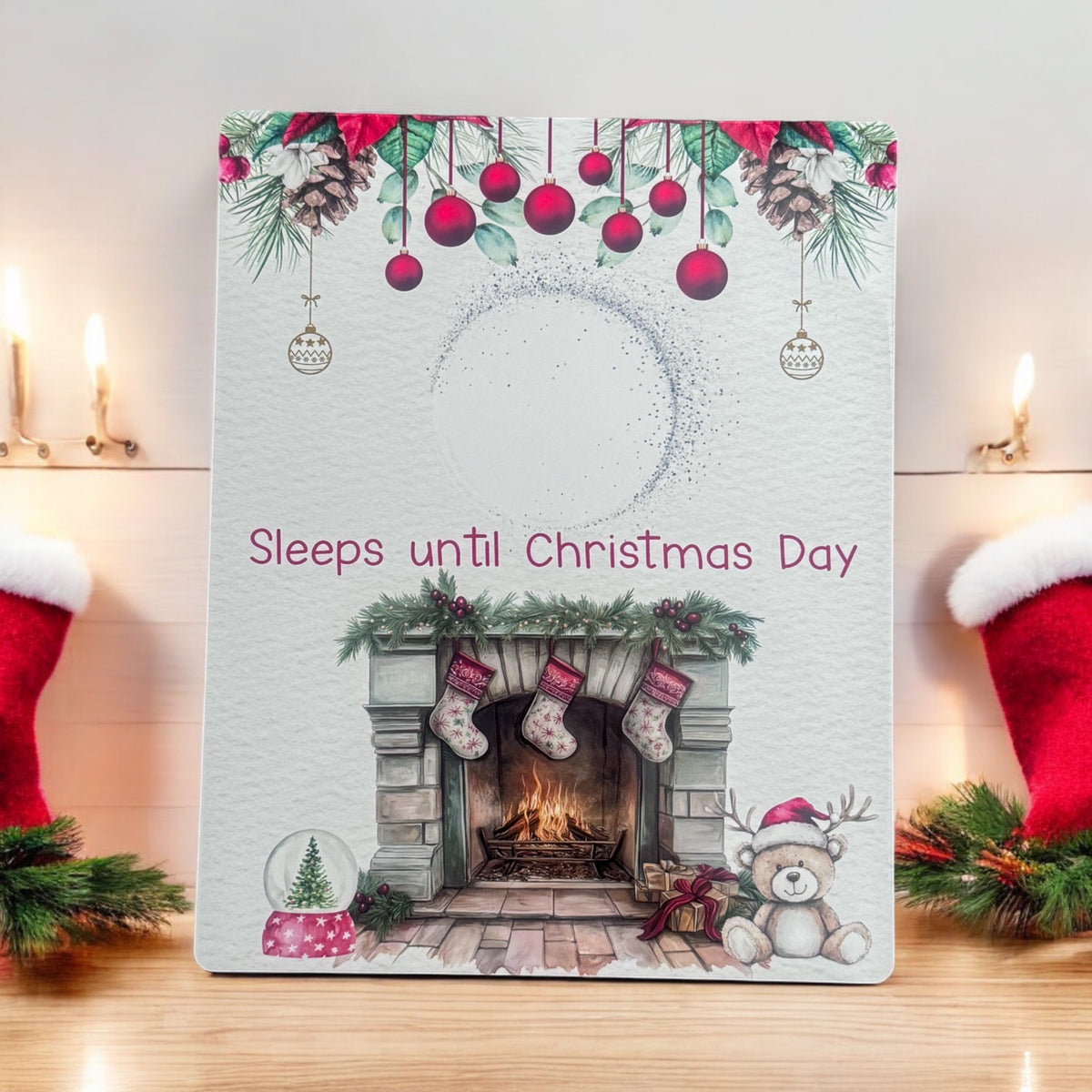 Personalised Reindeer Christmas Countdown Board, aluminium wipe-clean calendar without a name added