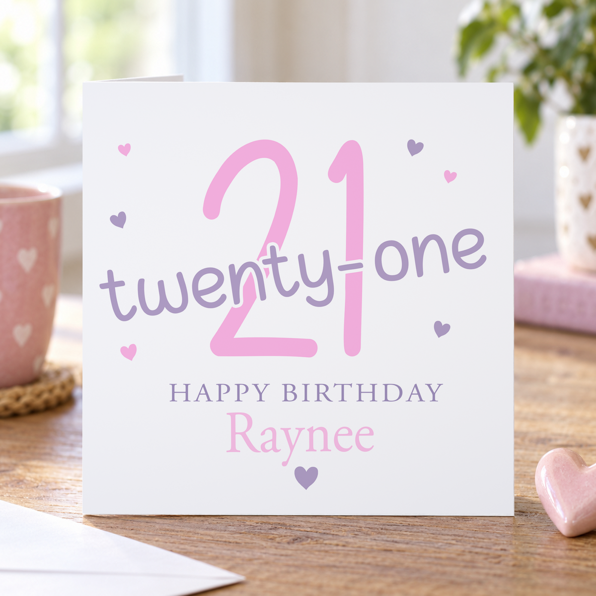 21st Birthday Card – Personalised Pink & Purple Keepsake