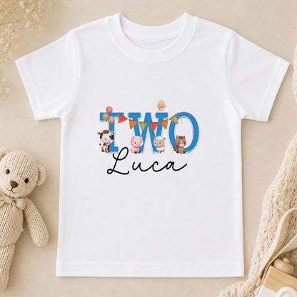 Personalised Turning Two on the Farm t-shirt