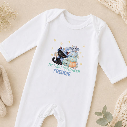 Personalised Babys First Halloween sleepsuit