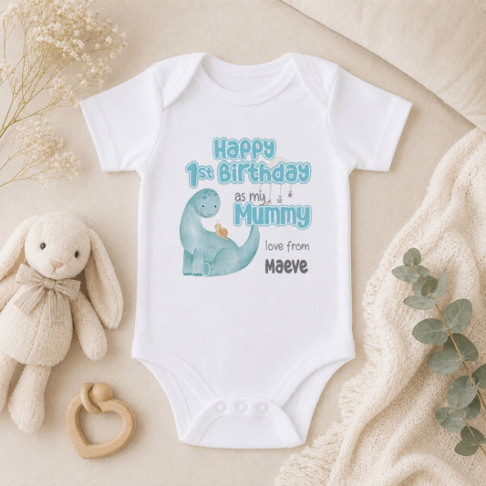 Personalised Roarsome Dinosaur Happy Birthday Mummy baby vest