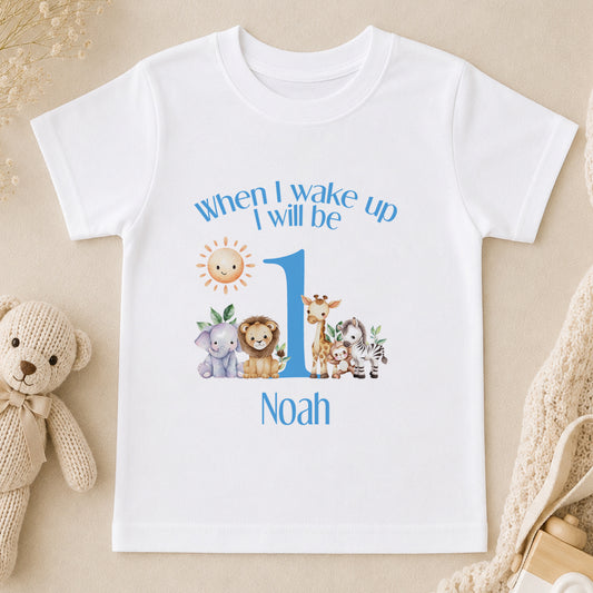 Personalised Blue Safari First Birthday t-shirt