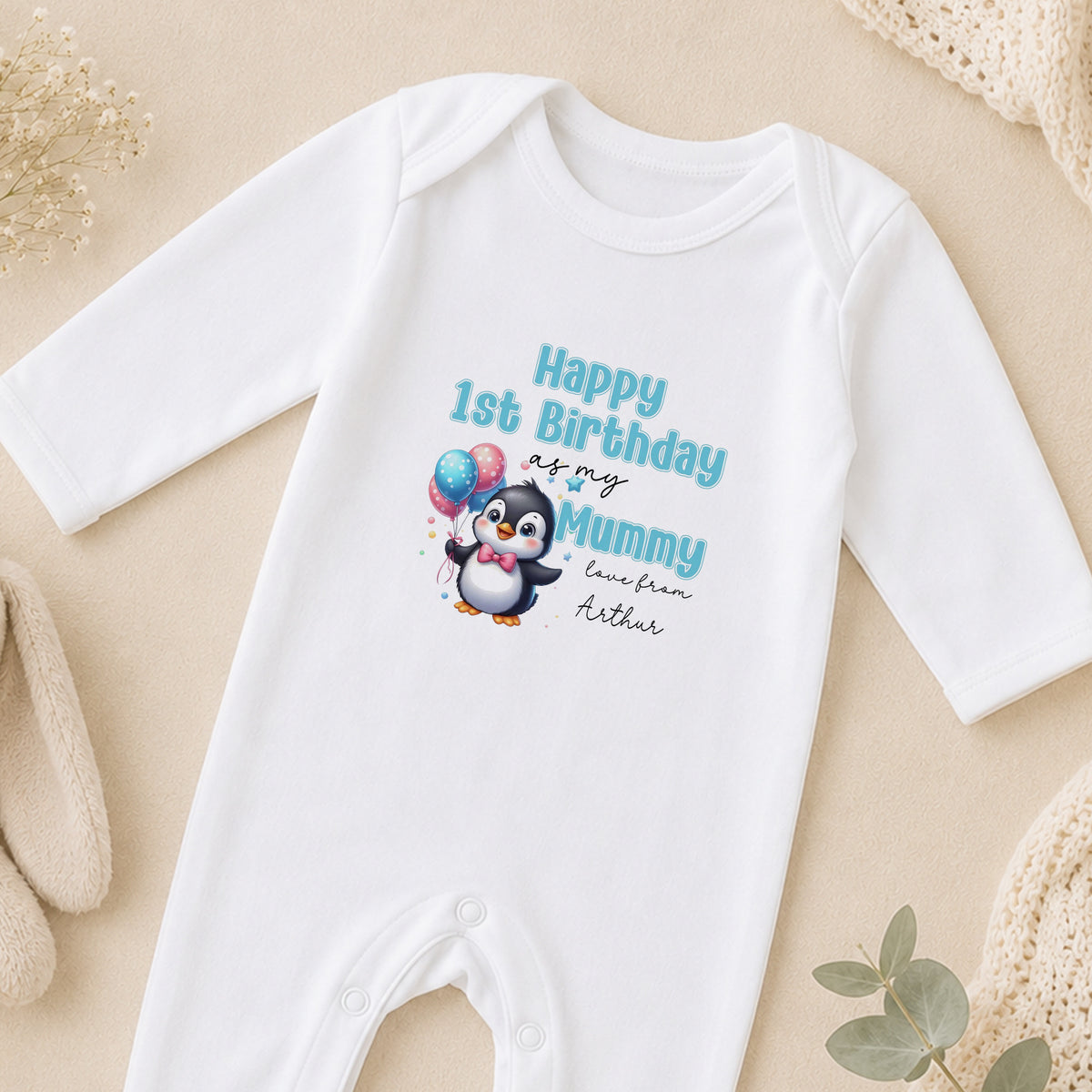 Personalised Happy Birthday Mummy or Daddy Baby sleepsuit