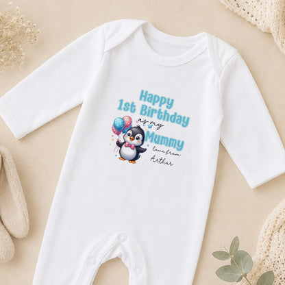 Personalised Happy Birthday Mummy or Daddy Baby sleepsuit