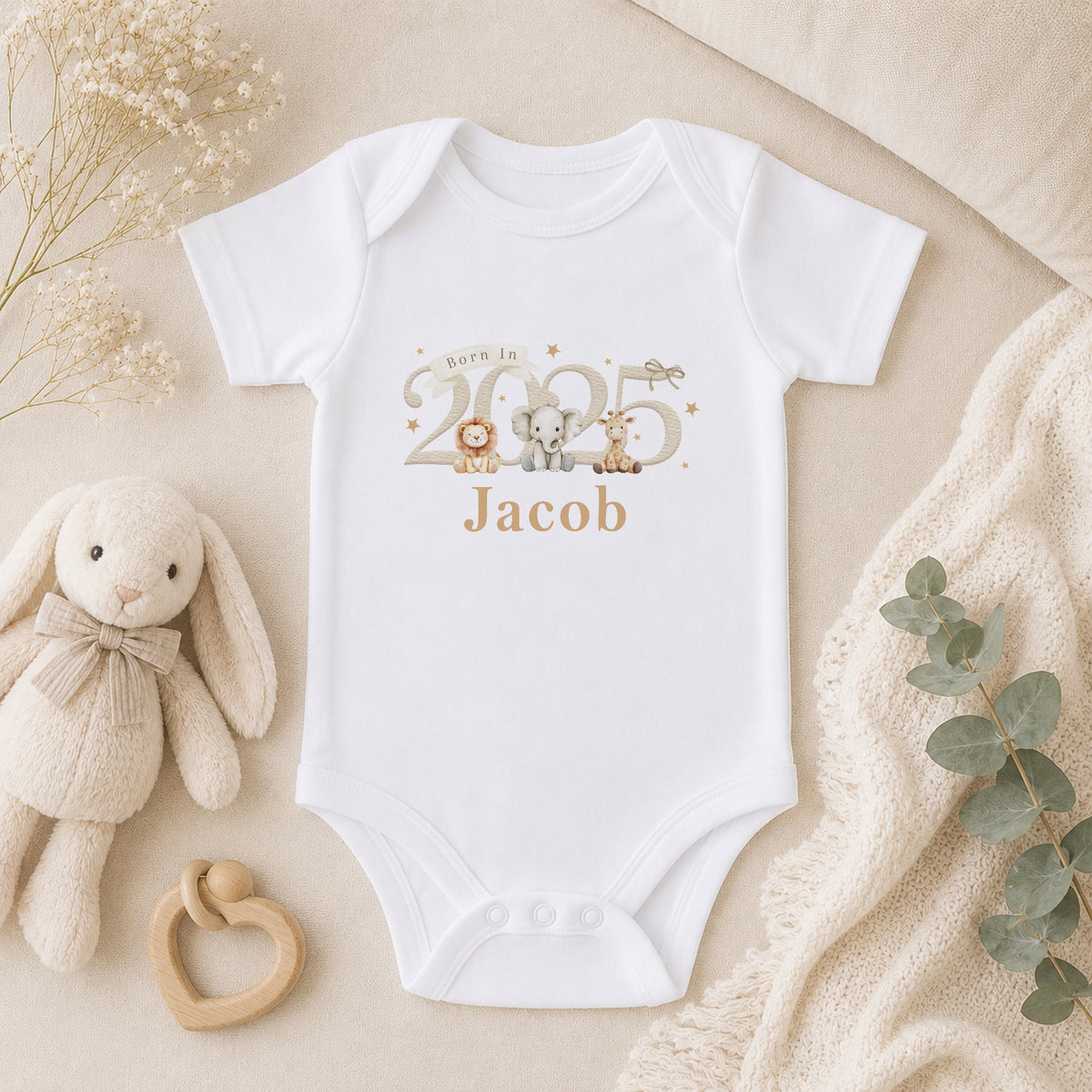 Personalised Born in 2025 Safari Baby baby vest