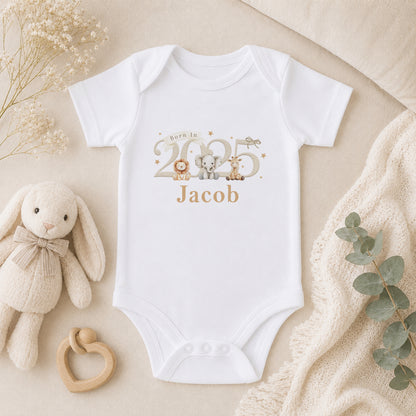 Personalised Born in 2025 Safari Baby baby vest