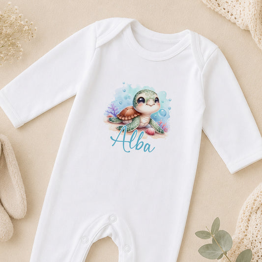 Personalised Baby Sea Turtle Gift sleepsuit
