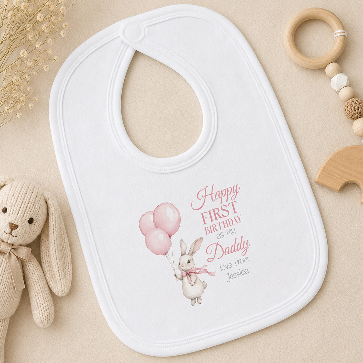 Personalised Pink Bunny First Birthday bib